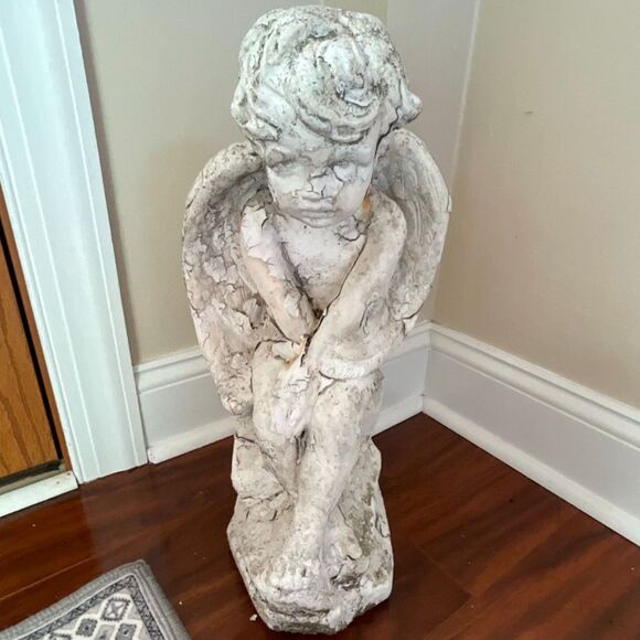 Gorgeous Shabby Cottage white painted antique cement garden angel must see - Picture 3 of 7